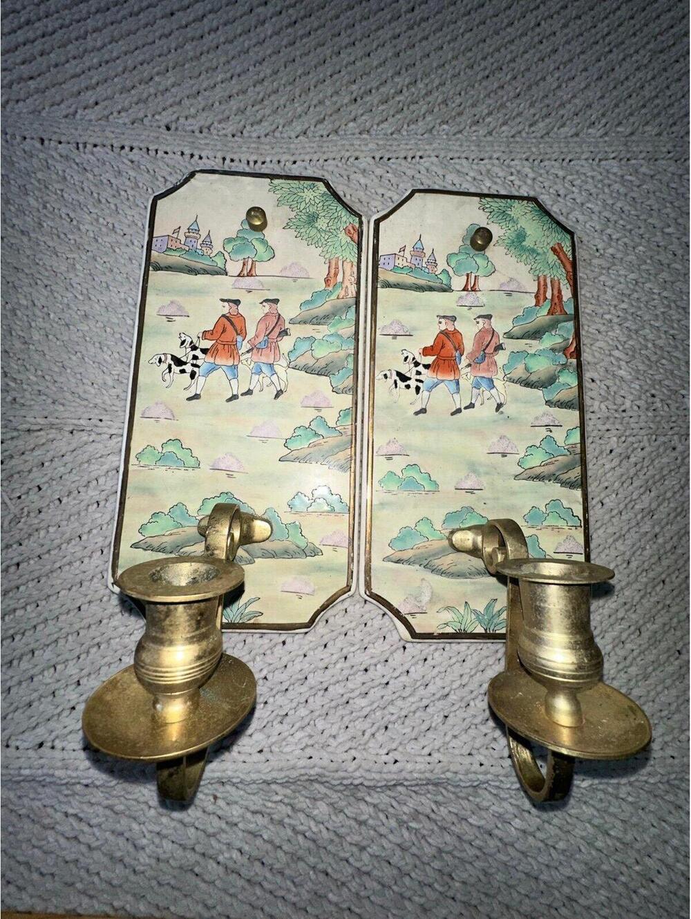 Dynasty Wall Sconces  By Heygill And H.F.P. Macau Set Of Two Handpainted English